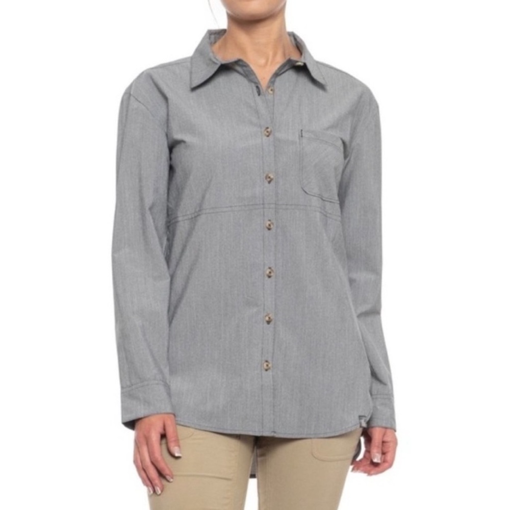North Face Button Shirt Stevie Grey Long Sleeve Woven Cotton Office Outdoor New